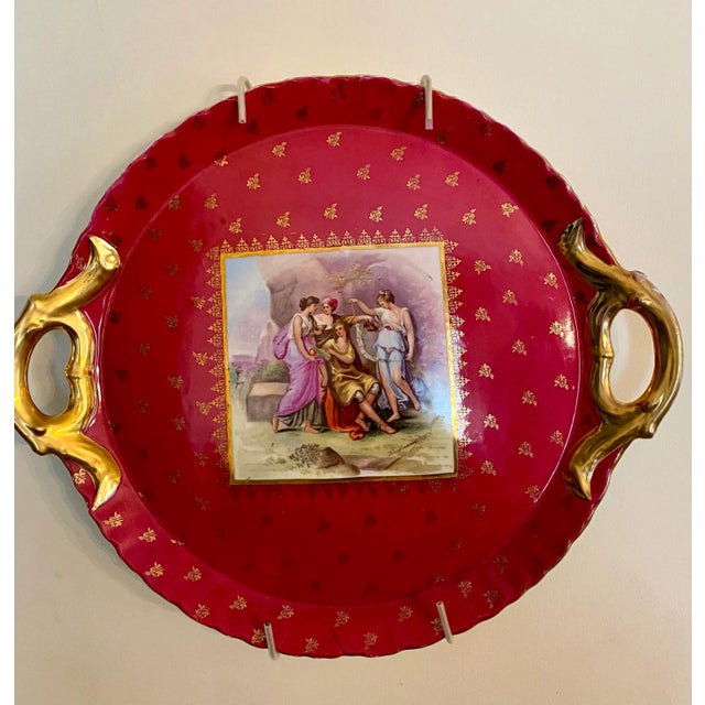 1890s Antique Red and Golden Porcelain Victoria Carlsbad Tray For Sale - Image 11 of 13