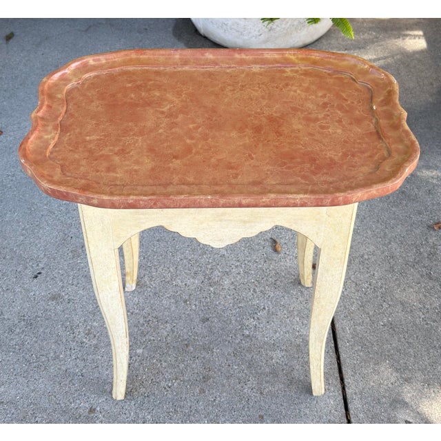 French Provincial French Provincial Painted Side Table W Faux Marble Top For Sale - Image 3 of 6