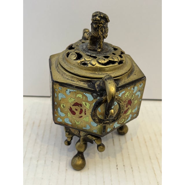 Antique 100 Years Old Chinese Incense Burner With Foo Dog Finial For Sale - Image 4 of 10