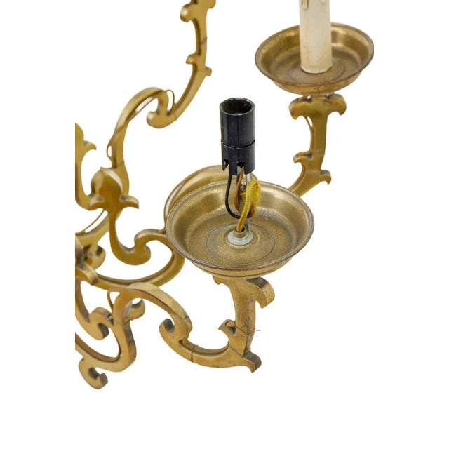 Large Early 20th Century 8 Arm Brass Chandelier, 1920s For Sale - Image 3 of 8