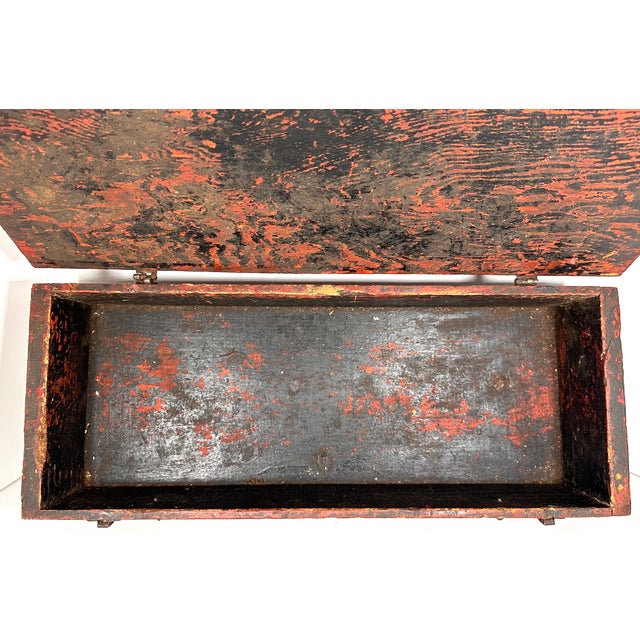 Early 20th Century Farmhouse Red Dovetail Trunk Box For Sale - Image 12 of 17