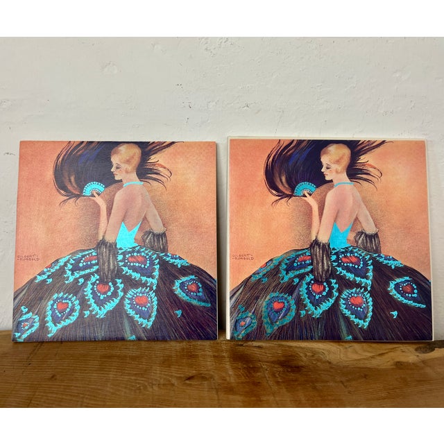Art Deco Decorative Tiles with Madame Peacock by Gilbert Rumbold, 1980s, Set of 2 For Sale - Image 13 of 13