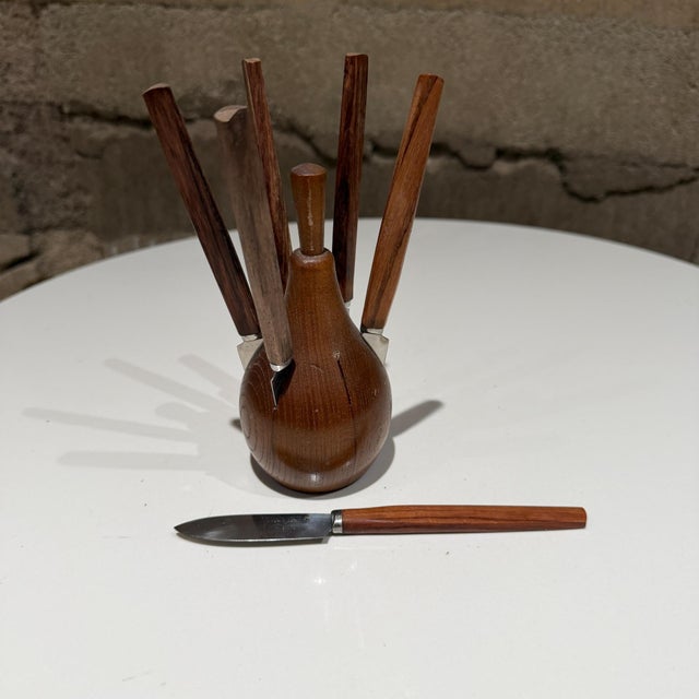 Brown Karl Holmberg Teak Fruit or Cheese Knife Set Japan Mid Century For Sale - Image 8 of 10
