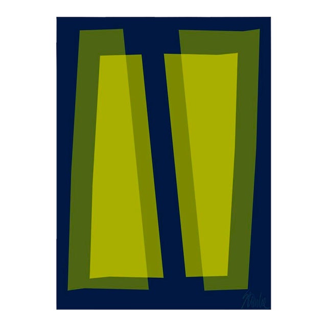 Lime and Deep Navy Transparencies Fine Art Print 21.25" X 30" by Liz Roache For Sale