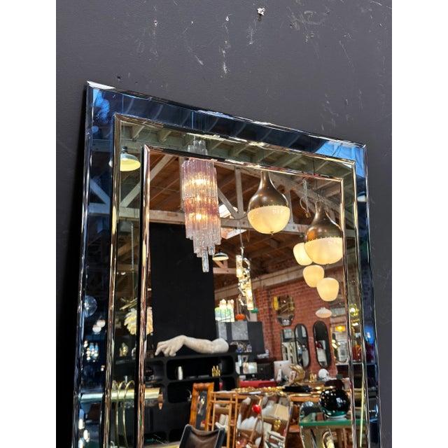 Mid Century Italian Fully Blue Wall Mirror 1980s For Sale In Los Angeles - Image 6 of 10