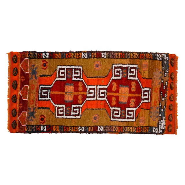 1970s Hand Made Bath Mat Kitchen Decor, Entry Mat, Colorful Small Turkish Rug - 18″ X 36″ For Sale - Image 4 of 13