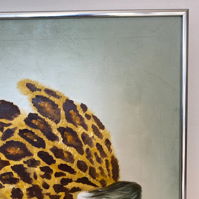 1970s Vintage Cheetah Oil Painting Signed by Allen 1976 For Sale - Image 5 of 12