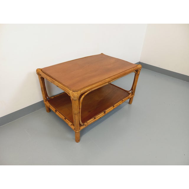 Wood Vintage Rattan and Wood Coffee Table, 1960s For Sale - Image 7 of 13
