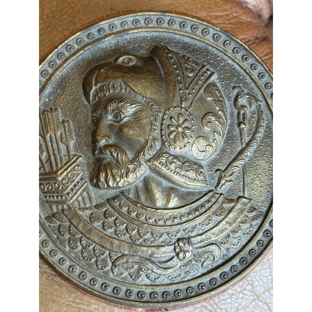 Metal Antique Bronze Tabletop Medallion- Neoclassical Soldier For Sale - Image 7 of 12