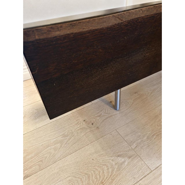 Brown Seared Oak Sideboard With Polished Stainless Steel Inlay. For Sale - Image 8 of 8