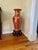 Large Hand-Decorative Red & Gold Floor Vase With Wood Stand For Sale - Image 4 of 4