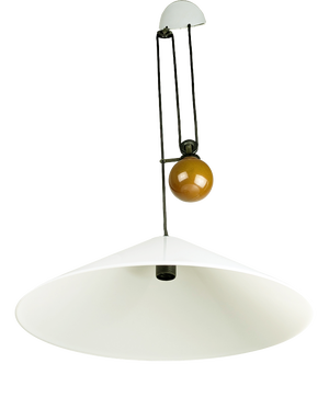 White Plastic and Metal Counterweight Aggregato Pendant Lamp by E. Mari for Artemide, 1978