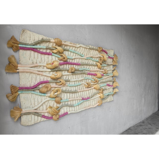 Massive 6ft 1980s Woven Fiber Art Wall Hanging For Sale - Image 4 of 9