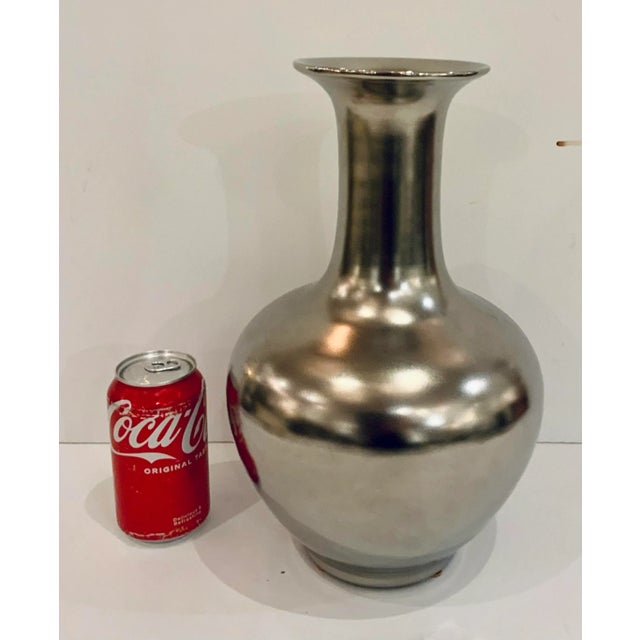 Modern Modern Matte Silver Finished Flared Bulbous Vase For Sale - Image 3 of 3