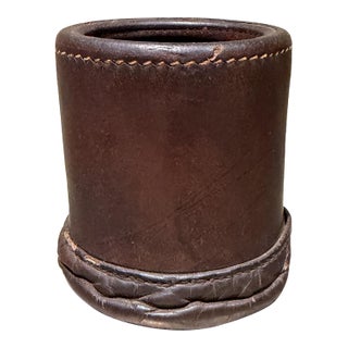 Vintage Brown Leather Dice Cup After Paul Dupré-Lafon For Sale