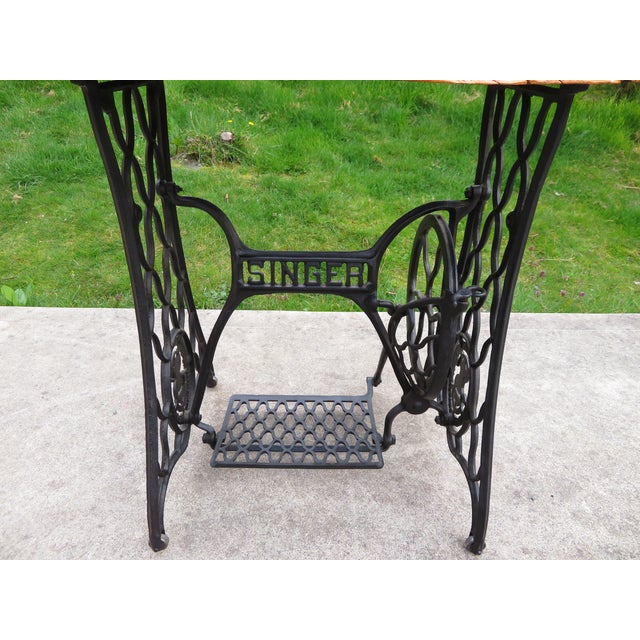 Antique Live Edge Cedar Wood Slab Side Table on Cast Iron Singer Treadle Base ~ Rustic Industrial Handmade Design For Sale - Image 4 of 15