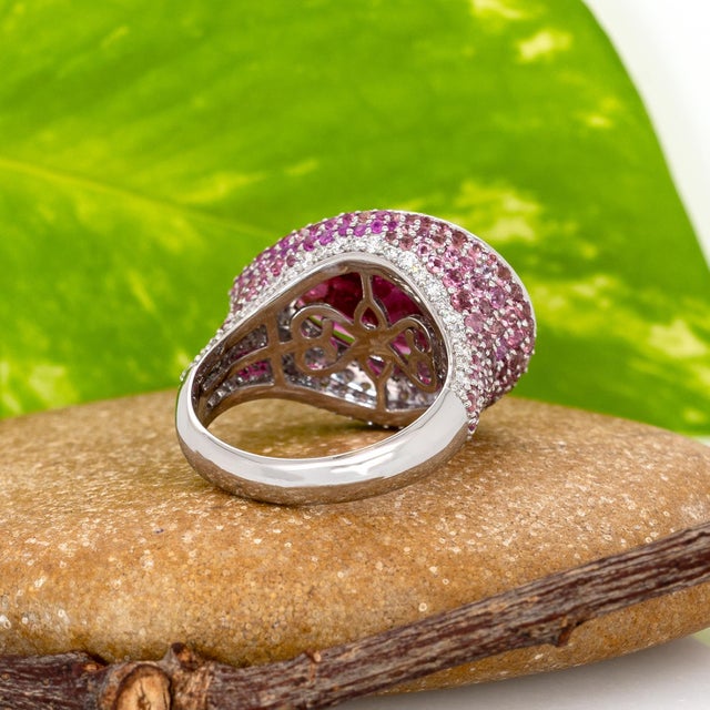 Metal 5.2cts Rubellite Tourmaline Ring With Natural Diamonds Accents: Solid 14k Gold, Size 6.75 For Sale - Image 7 of 8