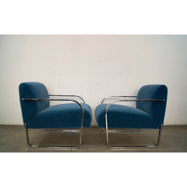 2000 - 2009 2000’s Art Deco Style Williams Sonoma Mohair Lounge Chairs - A Pair For Sale - Image 5 of 12