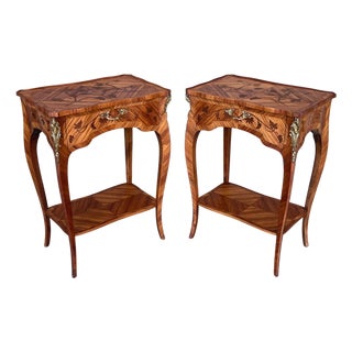 18th Century Style French Louis XV Marquetry Side Table or Nightstands, a Pair For Sale