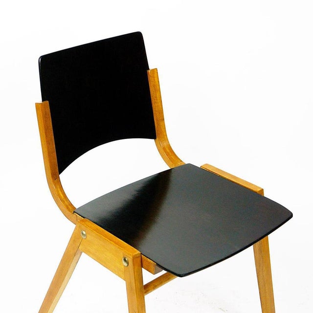 Brown Mid-Century Austrian P7 Stacking Chairs in Dark Brown Beech attributed to Roland Rainer, 1950s For Sale - Image 8 of 13
