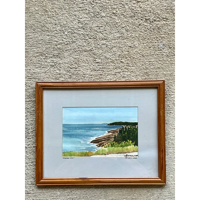 Vintage Framed Coastal Landscape Watercolor For Sale In West Palm - Image 6 of 12