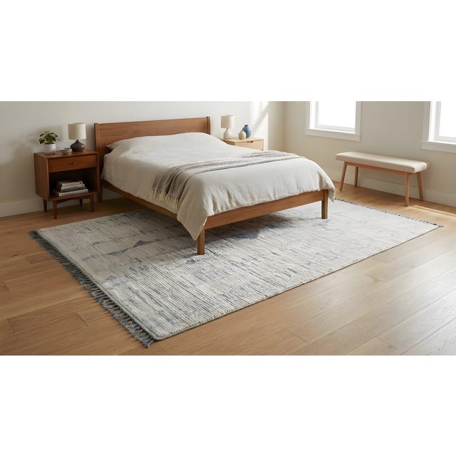 Textile 6x9 Ivory Hand-Knotted Wool Linear Motifs Tribal Modern Carpet Rug For Sale - Image 7 of 12