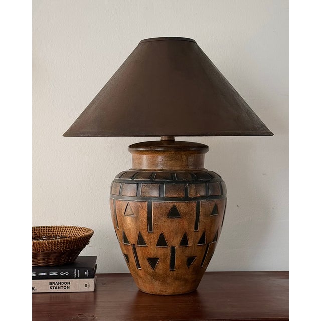 Late 20th-Century Geometric Relief Earthenware Table Lamp For Sale - Image 9 of 11