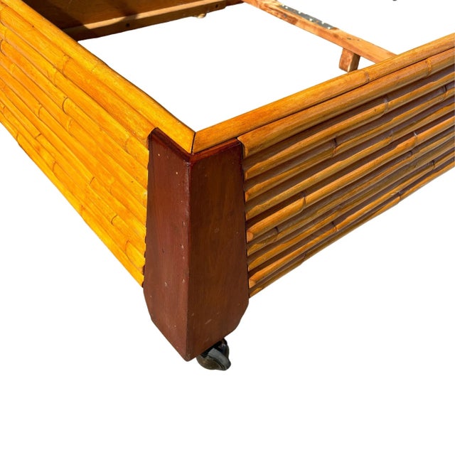 Wood Restored Art Deco Geometric Stacked Rattan Bed and Mahogany Twin Bed Frame For Sale - Image 7 of 7
