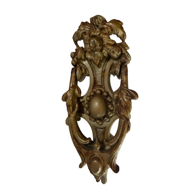Gold Antique Original Patina Ornate Door Knocker For Sale - Image 8 of 9