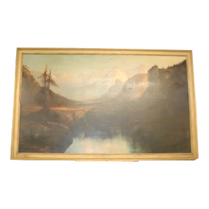 Monumental Signed Henry Arthur Elkins Oil Painting of Colorado Mountain River
