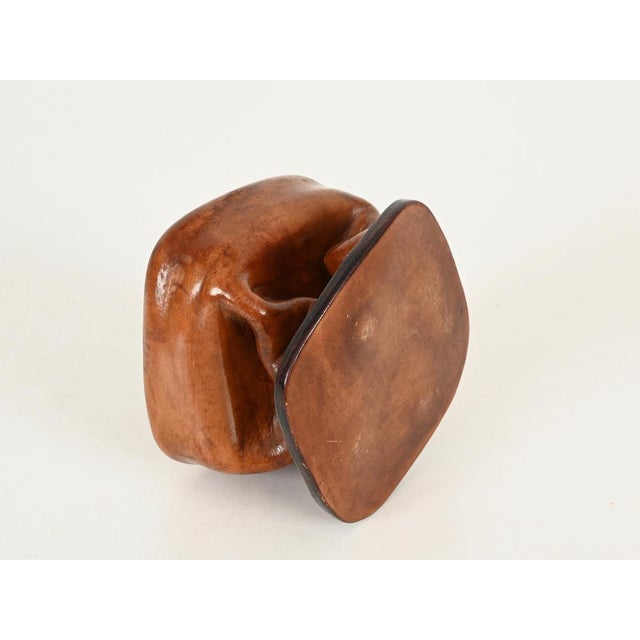 Bent Leather and Crystal Ashtray by Jacques Adnet, Italy, 1950s For Sale - Image 11 of 12