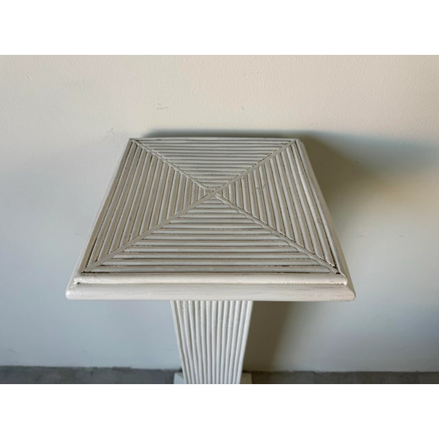 1980s Vintage White Pencil Reed Rattan Pedestal / Plant Stand For Sale - Image 5 of 12