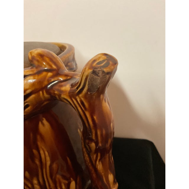 Antique Rockingham Majolica Pitcher With Oak Leaf & Crain Relief Complete With Original Wood Lid For Sale - Image 14 of 14