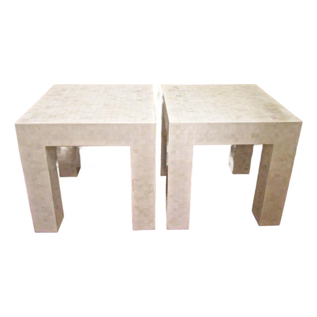 Matched Pair Tessellated Bovine Bone Parsons Style End Tables Circa 1980s For Sale