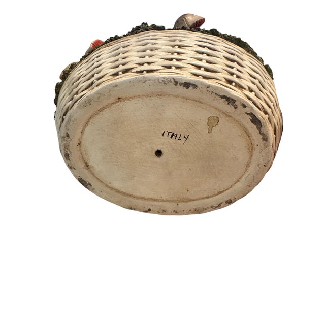Vintage Italian Tromp l'Oeil Hand-Painted Woven Ceramic Basket of Mushrooms For Sale - Image 16 of 17