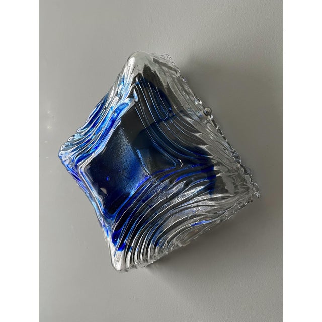Metal Mid-Century Modern Italian Blue Clear Murano Wall Sconces from Mazzega, 1970s, Set of 2 For Sale - Image 7 of 9