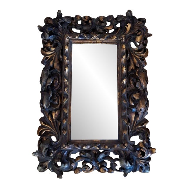 Antique Hand-Carved Wooden Mirror, 19th Century. For Sale