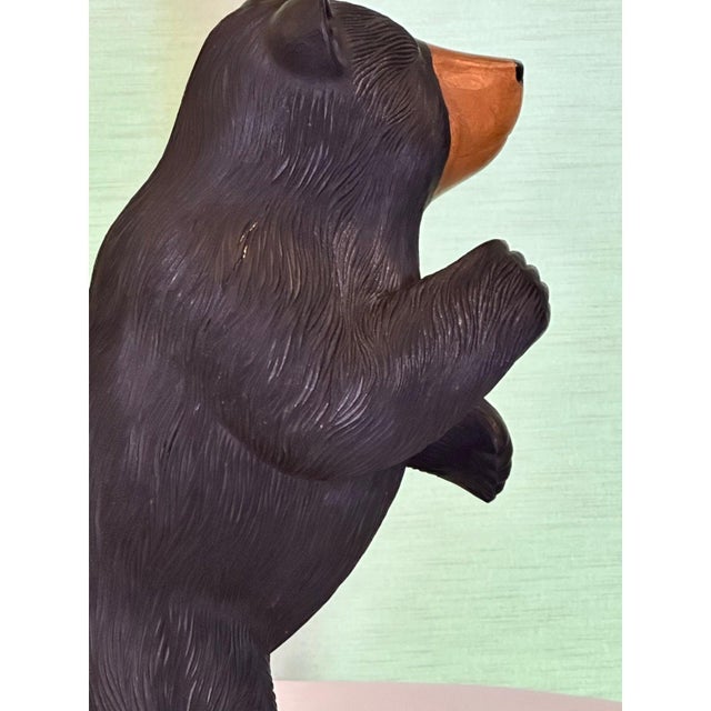 Late 20th Century Rare Rustic Carved Wooden Standing Bear Lamp With Intricate Details For Sale - Image 15 of 15
