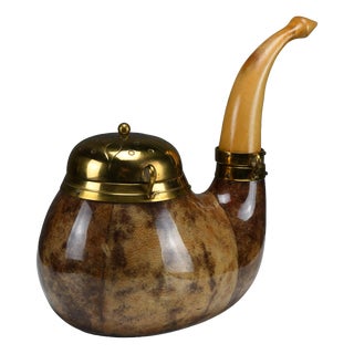 Pipe-Form Tobacco & Match Box in Lacquered Goatskin and Brass by Aldo Tura for Macabo, Italy, 1950s For Sale