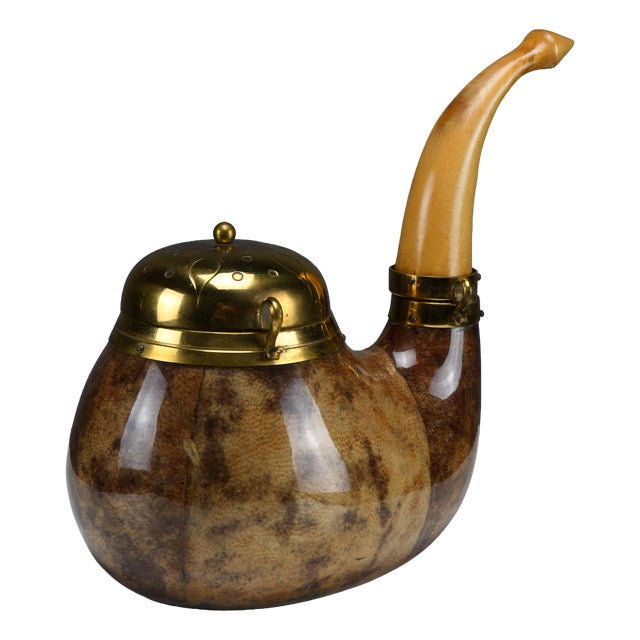 Pipe-Form Tobacco & Match Box in Lacquered Goatskin and Brass by Aldo Tura for Macabo, Italy, 1950s For Sale