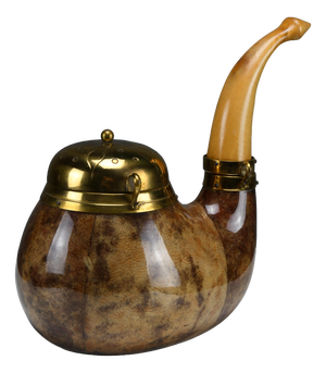 Pipe-Form Tobacco & Match Box in Lacquered Goatskin and Brass by Aldo Tura for Macabo, Italy, 1950s