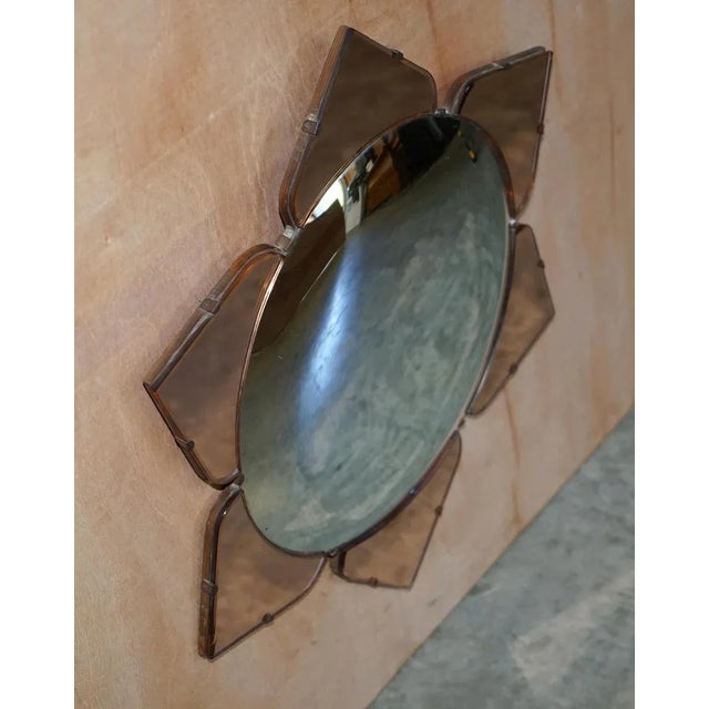 Orange Sublime 1930s Convex Art Deco Peach Glass Bevelled Venetian Round Petal Mirror For Sale - Image 8 of 10