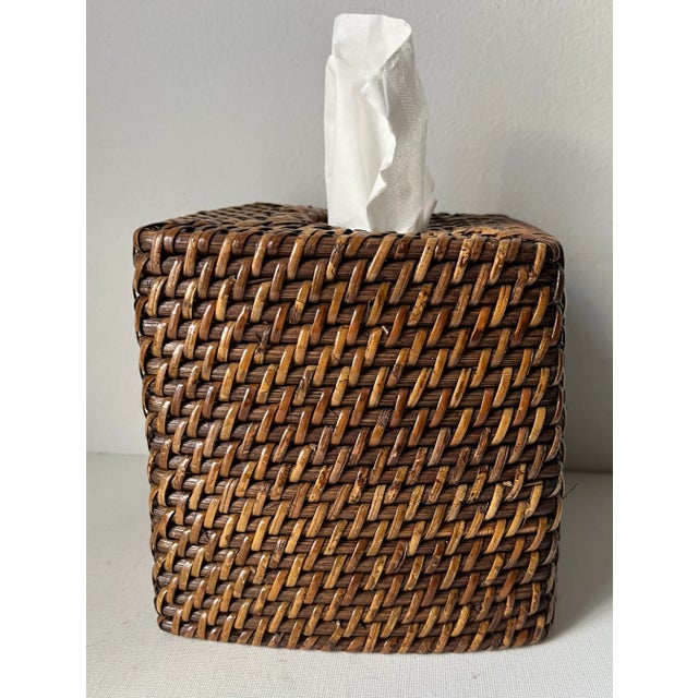 Brown Hand Woven Rattan Tissue Box Cover For Sale - Image 4 of 6