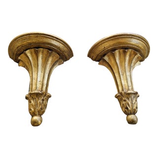 Mid 20th Century Pair Gold Gilt Corbel Style Wall Shelves For Sale