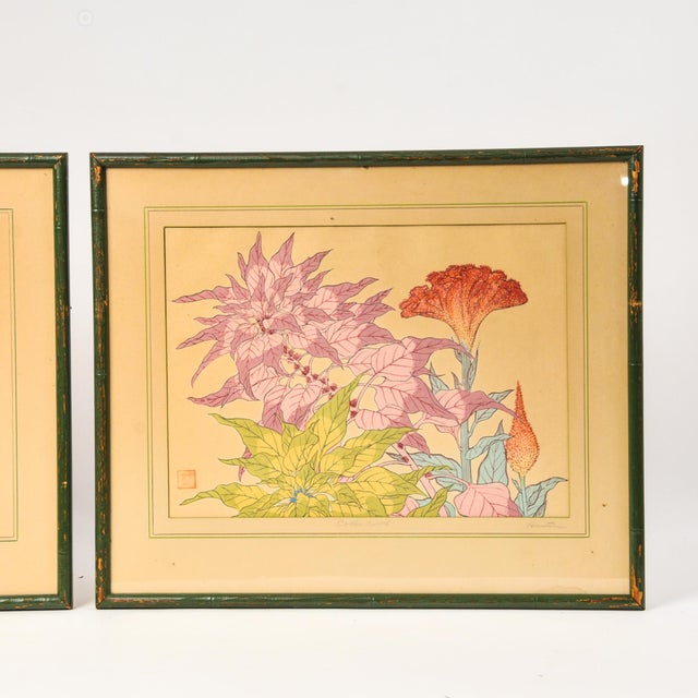 Japanese Vintage Japanese Woodblock Prints Pair - Mid Century Sakai Hoitsu Framed Art Set For Sale - Image 3 of 14