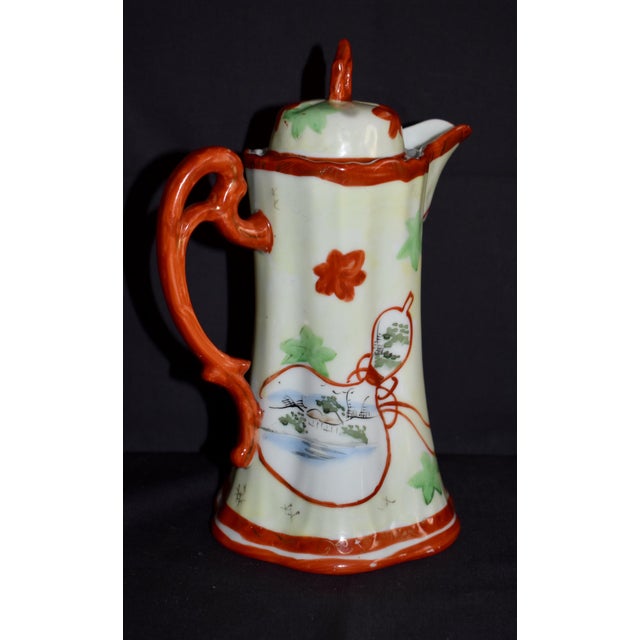 Antique Porcelain Chocolate Pot Japanese Kutani Geisha Girl Hand Painted 1920s For Sale In Philadelphia - Image 6 of 12