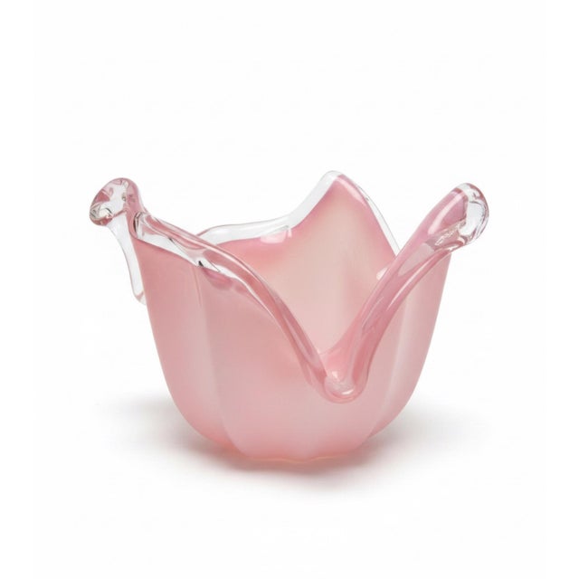 Italian Vintage Italian Murano Pink & Clear Cased Art Glass Sculptural Bowl For Sale - Image 3 of 6
