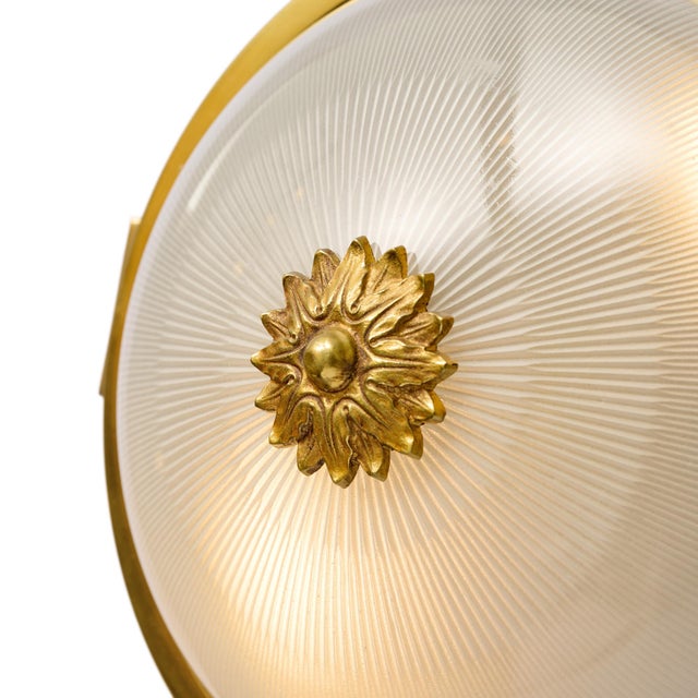 Art Deco Art Deco Period French Ceiling Mounts, Brass and Etched Glass For Sale - Image 3 of 9