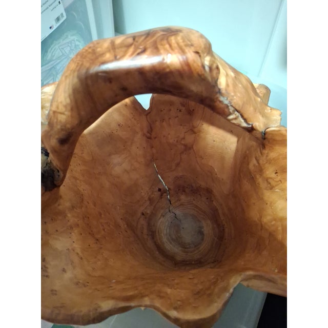 Vintage Handcarved Large Burl Wood Basket For Sale - Image 4 of 12