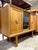 Tall Danish Scandinavian Oak Tall Cabinet or Sideboard. Original stained glass. 61w 18d 45h